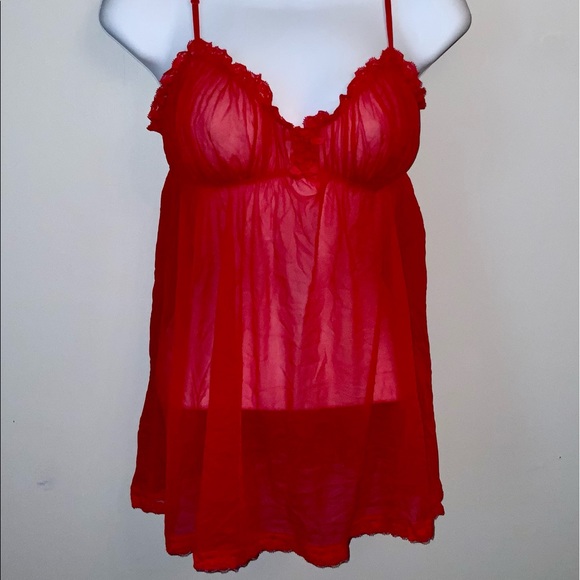 Victoria’s Secret Red Sheer Babydoll Nightie Sz M - Picture 2 of 8